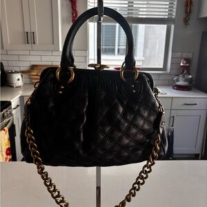 Marc Jacobs Staud Elegant Black Quilted Handbag with Gold Chain